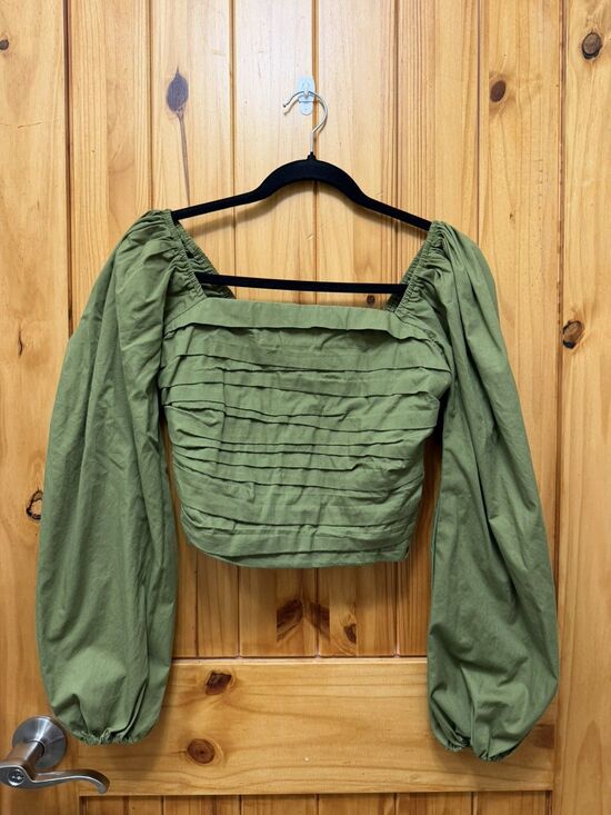 Abercrombie & Fitch Tops - Abercrombie & Fitch Green Puff Sleeve Ruched Blouse Y2K Smocked Milkmaid Top S